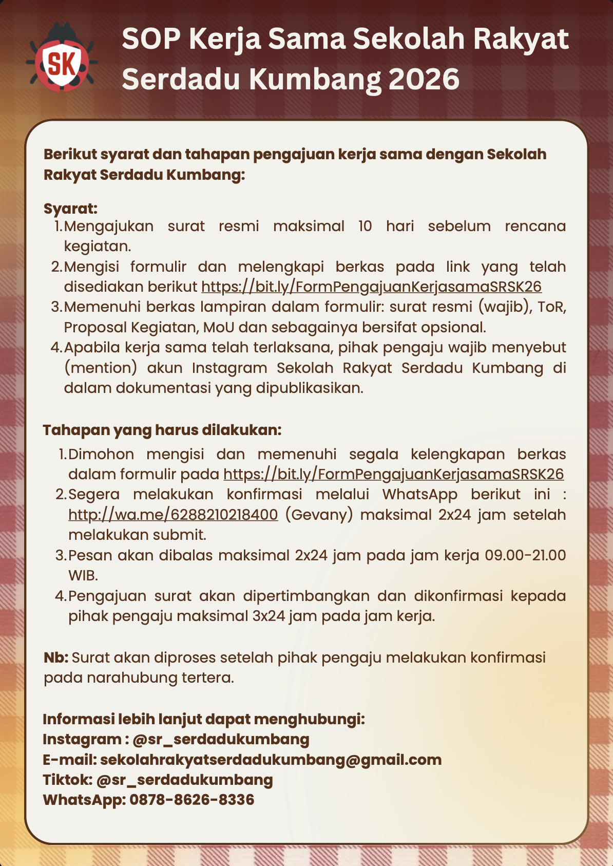 SOP Kerja Sama Sekolah Rakyat Serdadu Kumbang 2026