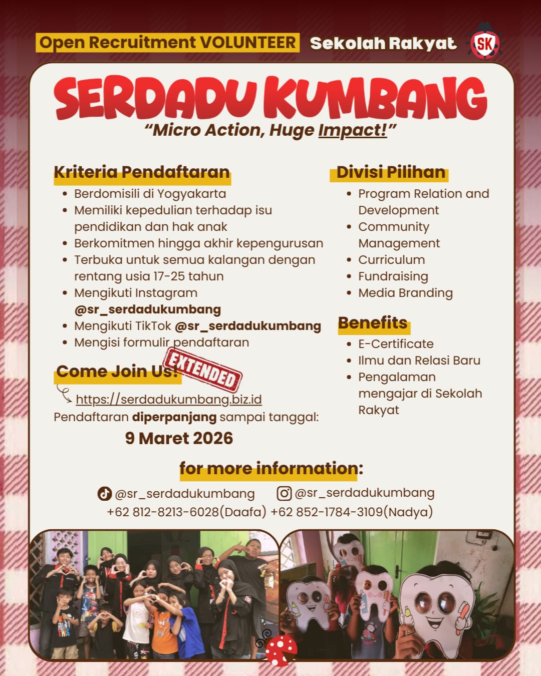 ‼️DIPERPANJANG‼️ OPEN RECRUITMENT VOLUNTEER SERDADU KUMBANG 2026